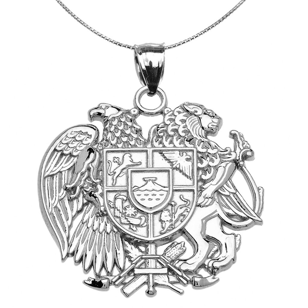 Sterling Silver Armenian National Coat Of Arms Eagle And Lion Pendant Necklace 88$